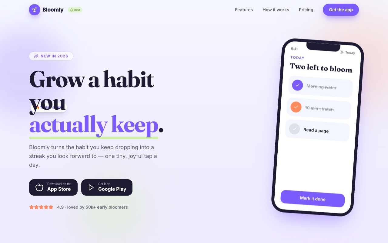 Bloomly — Mobile app launch template