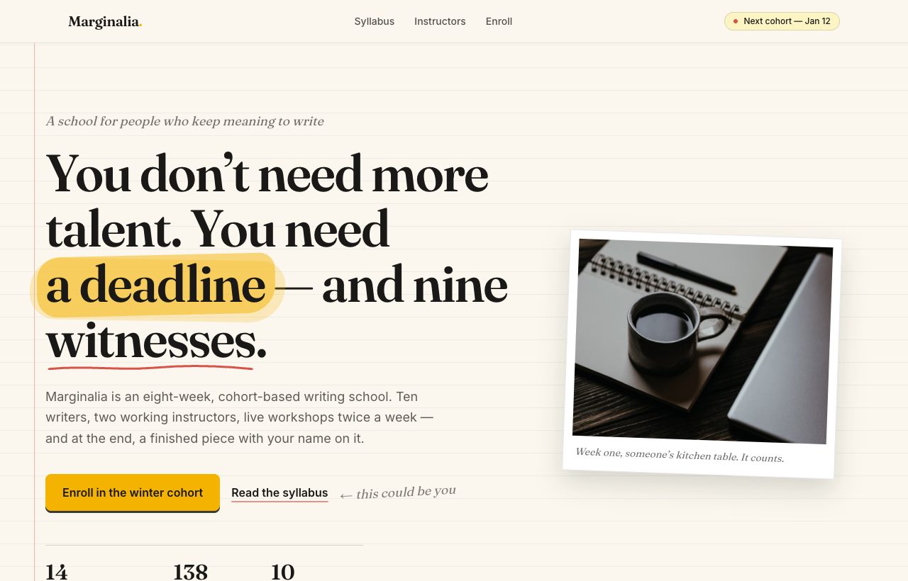 Marginalia — Online course & cohort school preview