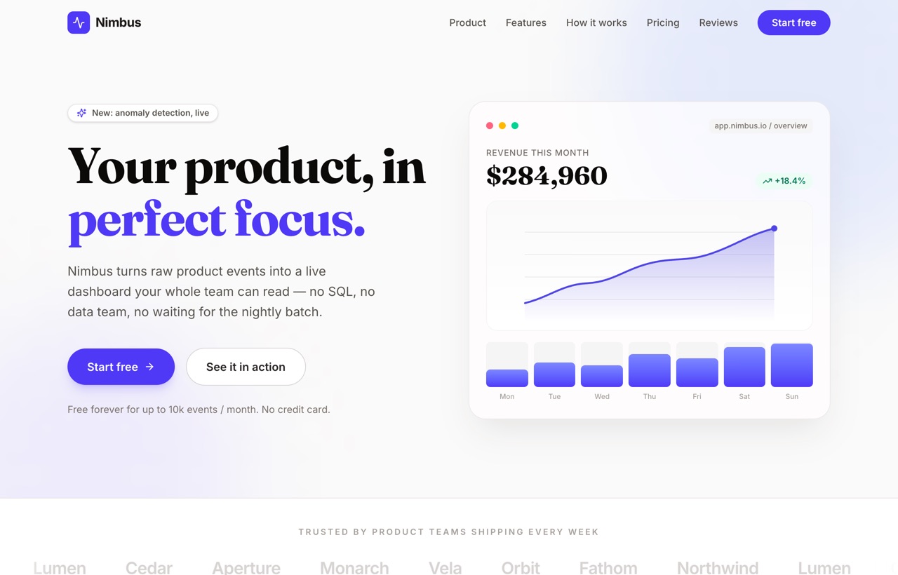 Nimbus — SaaS landing page template
